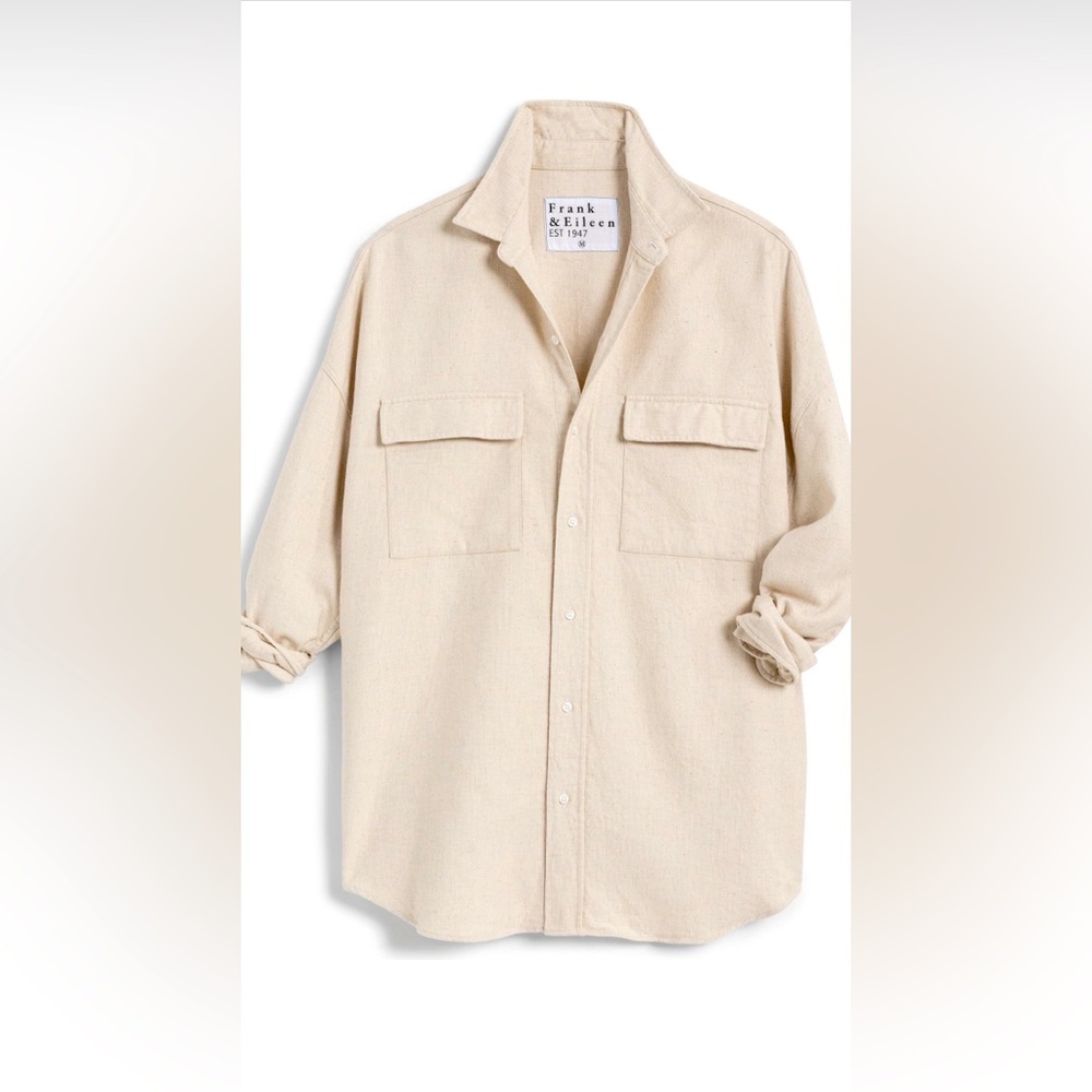 Frank & Eileen Cream Button-Up oversized shirt.